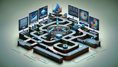 A futuristic maze-like structure with various financial symbols representing diversified investment paths.